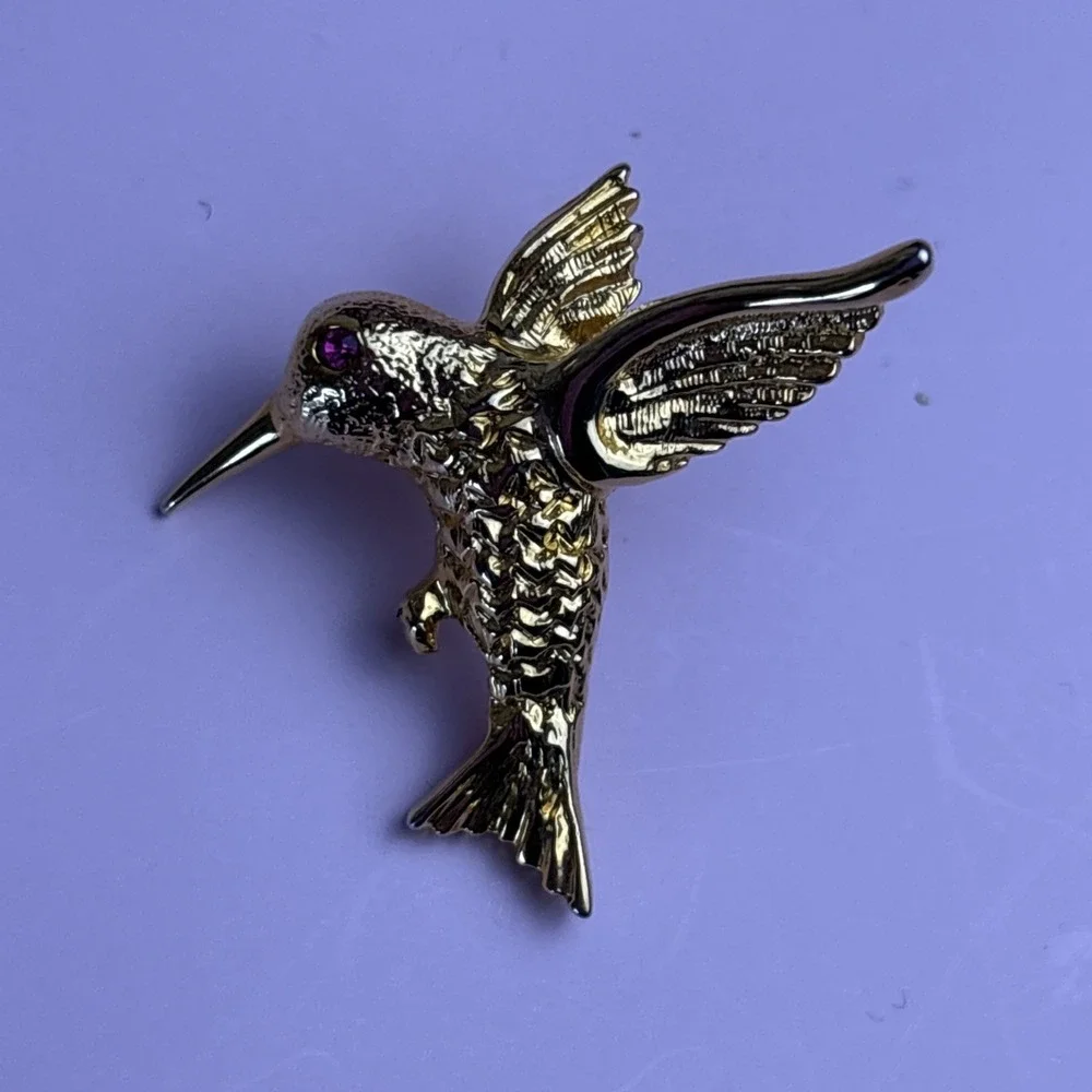 Vintage Rhinestone Pin Brooch Lot Hummingbird Gold tone Green